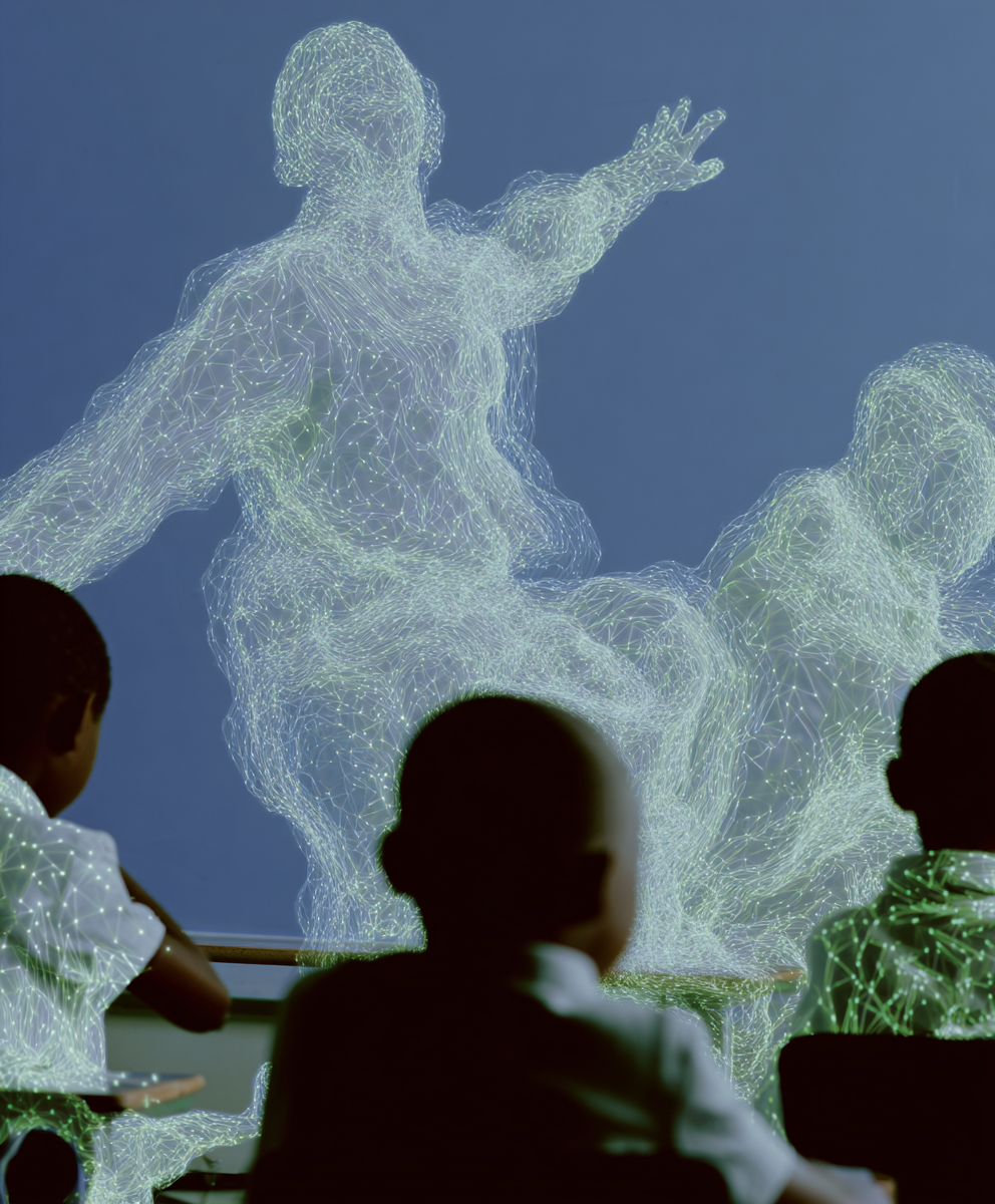 Children using tablets together in a classroom setting