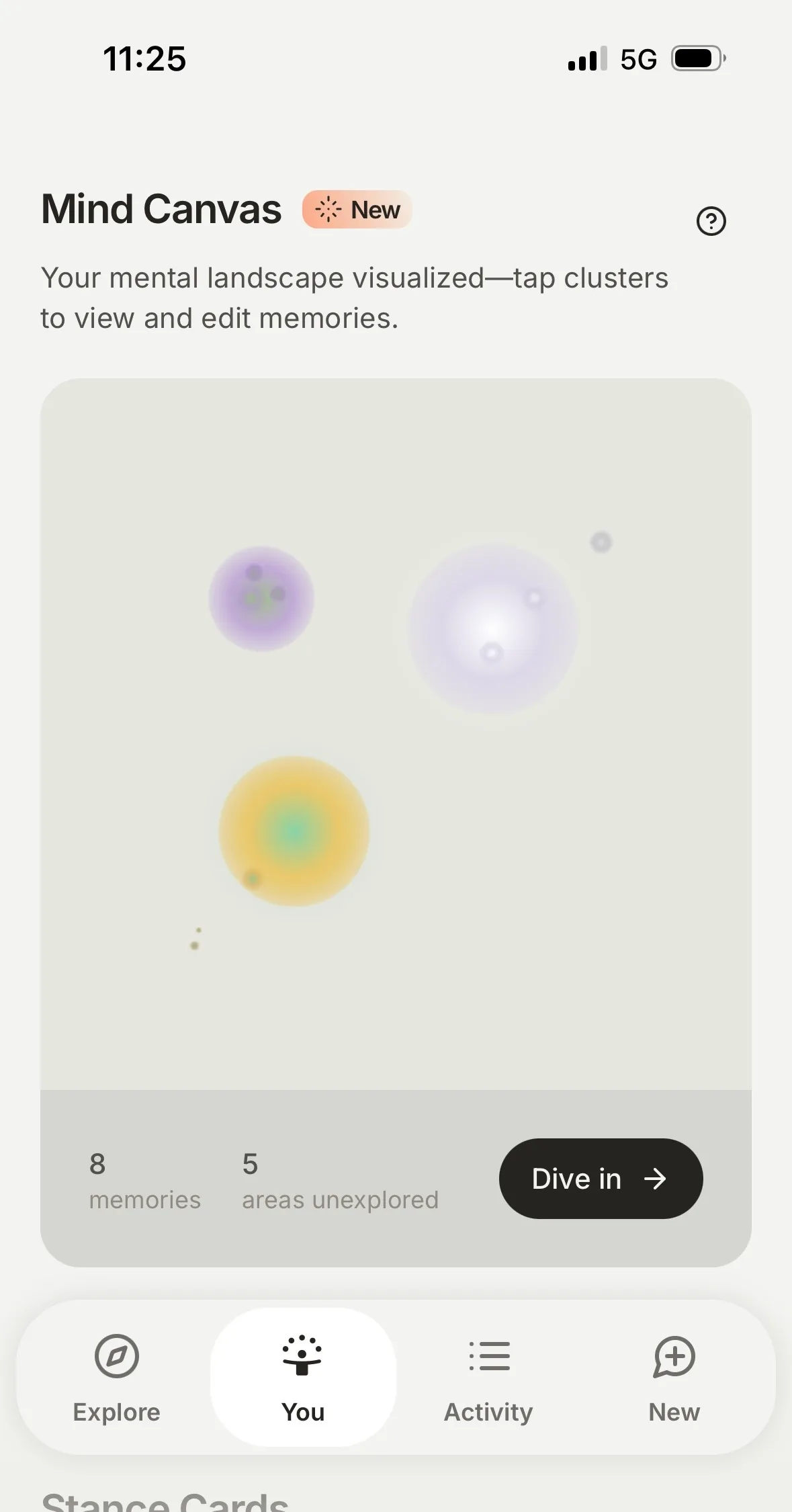 Mind canvas interface showing belief evolution
