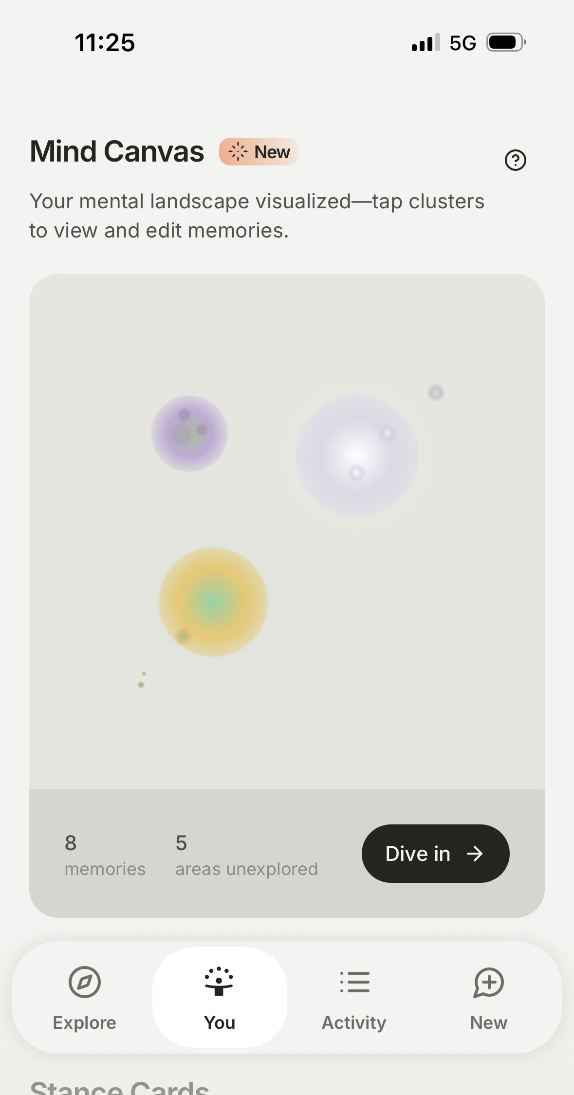 Mind canvas interface showing belief evolution