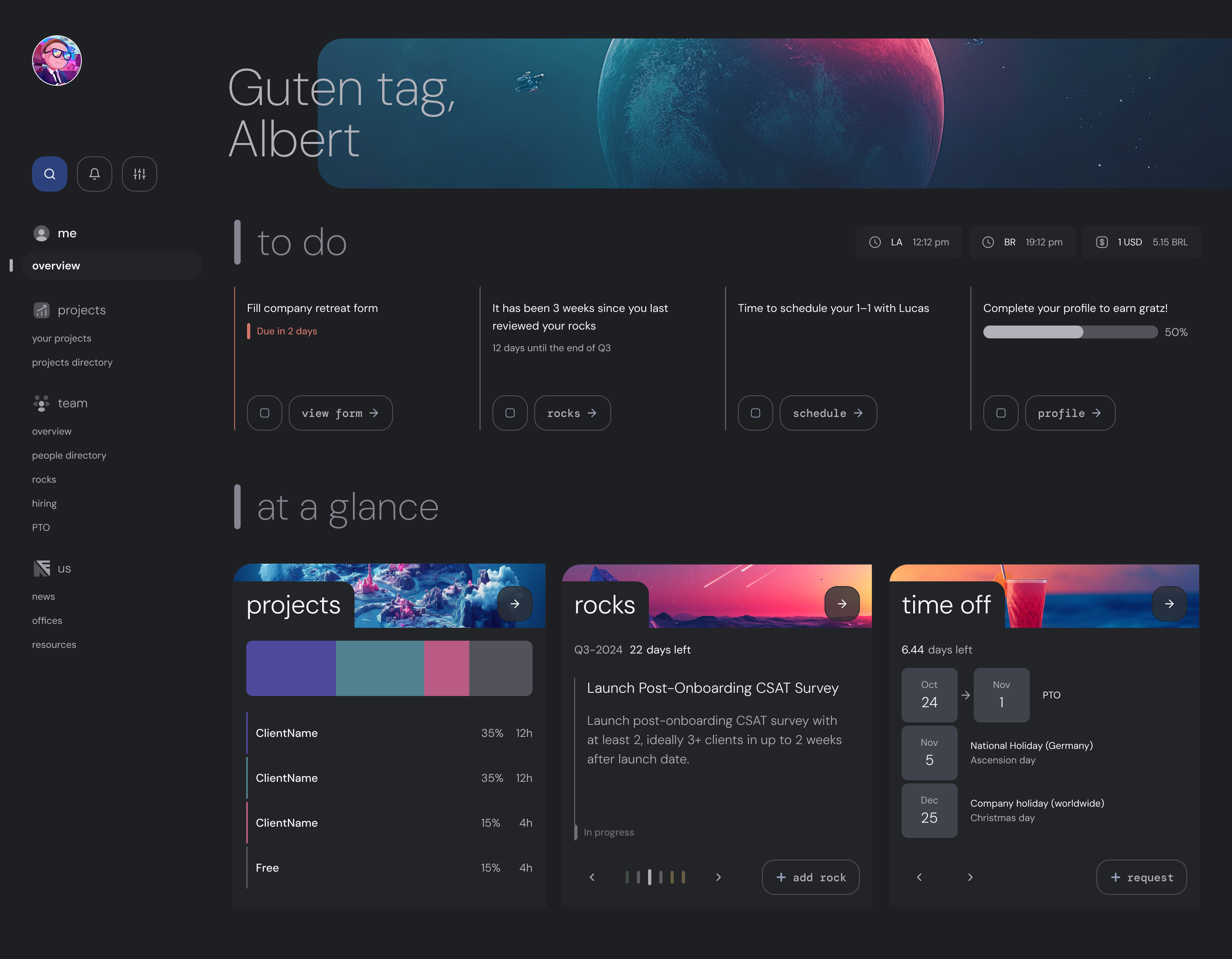 Desktop dashboard overview