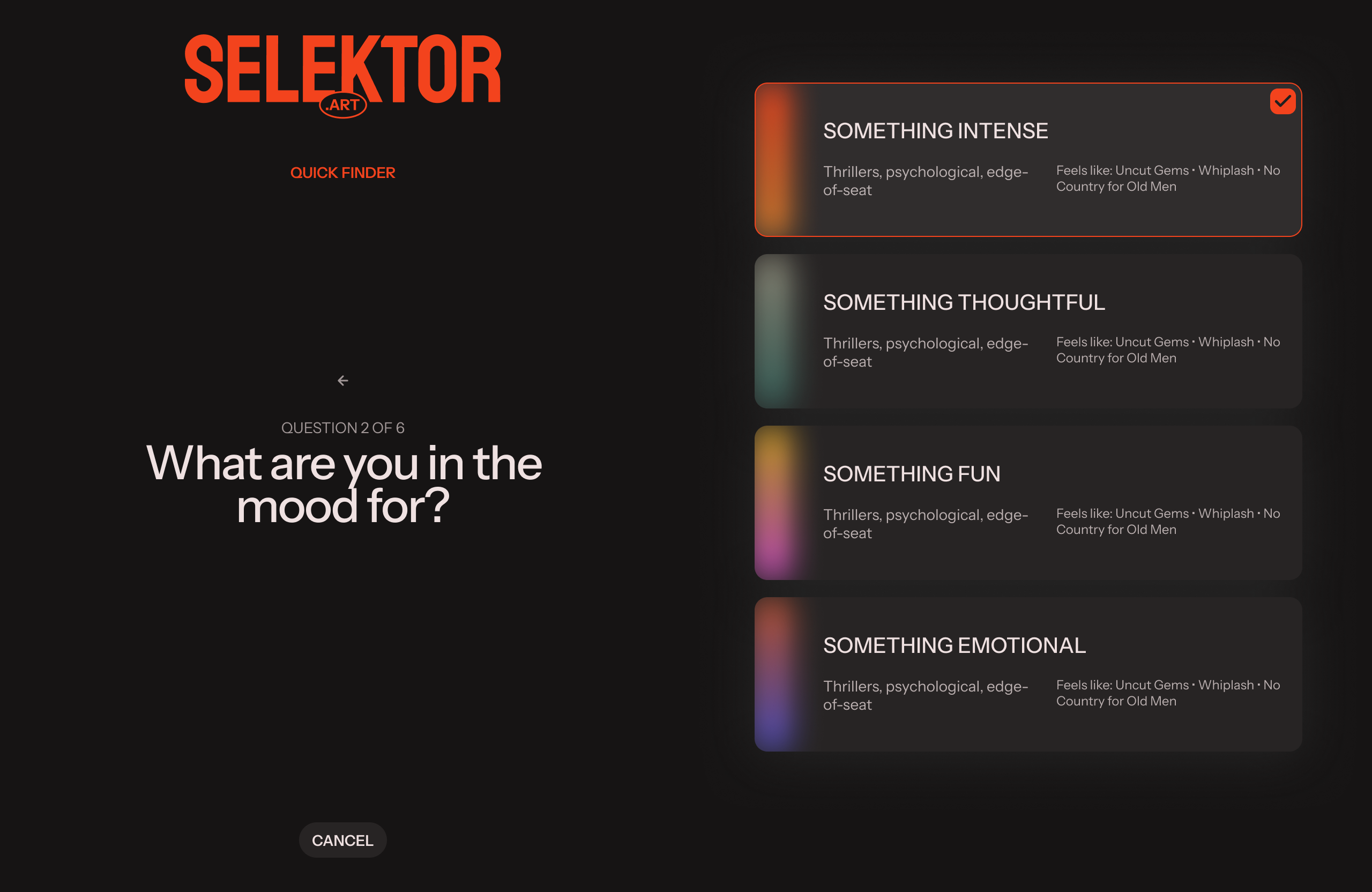 Selektor quiz page desktop
